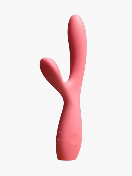 Smile Makers The Artist Rabbit Vibrator with Squeeze Sensors in branded component on a light gray background